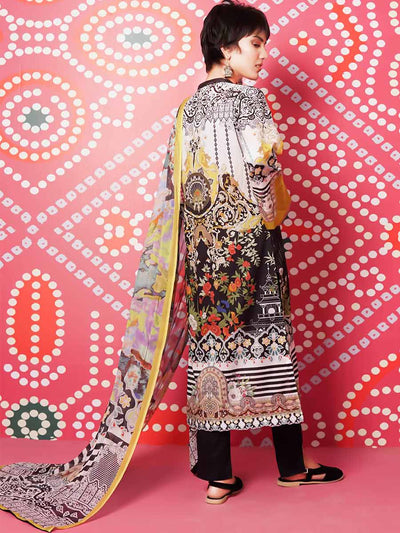Luxury Digital Printed Lawn Jacquard Golden Brosha With Digital Printed Crincle Chiffon  Duppata GJAM2103A6