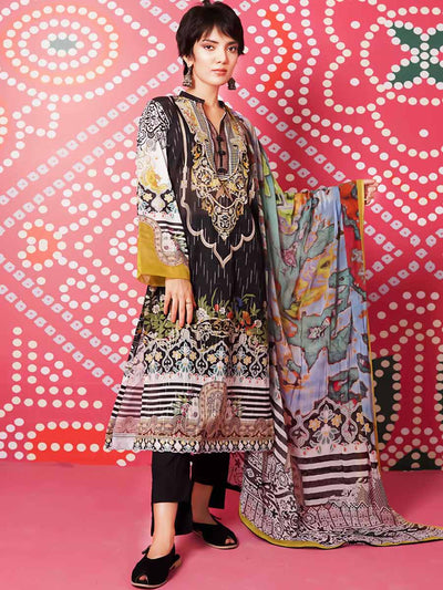 Luxury Digital Printed Lawn Jacquard Golden Brosha With Digital Printed Crincle Chiffon  Duppata GJAM2103A6