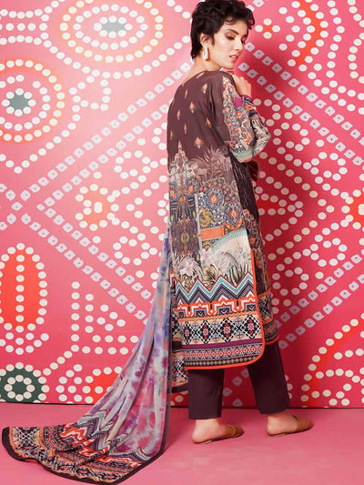 Luxury Digital Printed Lawn Jacquard Golden Brosha With Digital Printed Crincle Chiffon  Duppata GJAM2103A4